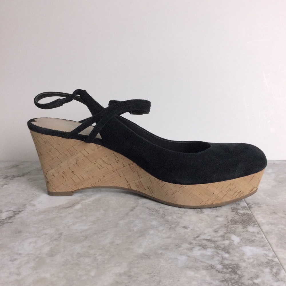 Via Spiga Gracie Black Suede Cork Platform Slingback Espadrille Sz 9M